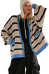 Colorblock Drop Shoulder V-Neck Button Front Cardigan Sweater