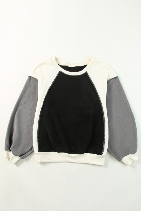 Colorblock Long Sleeve Pullover Fleece Sweatshirt