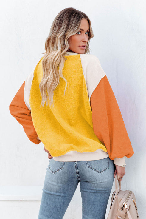 Colorblock Long Sleeve Pullover Fleece Sweatshirt