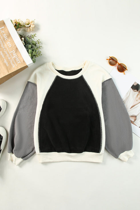 Colorblock Long Sleeve Pullover Fleece Sweatshirt