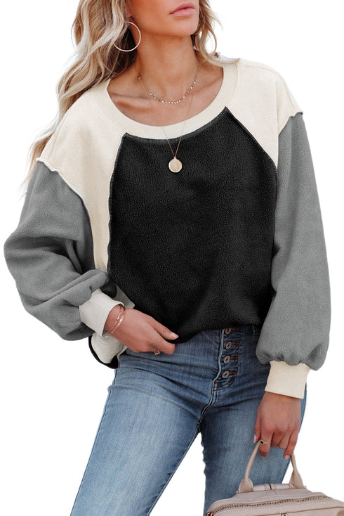 Colorblock Long Sleeve Pullover Fleece Sweatshirt