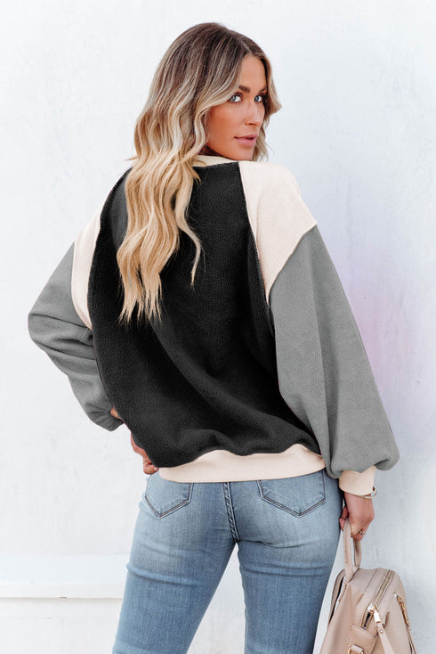 Colorblock Long Sleeve Pullover Fleece Sweatshirt