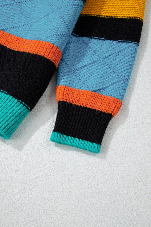 Colorblock Mixed Textured Drop Shoulder Sweater