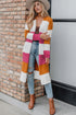 Colorblock Open Front Long Knit Cardigan