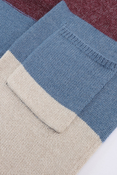 Colorblock Open Front Long Knit Cardigan