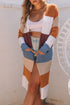 Colorblock Open Front Long Knit Cardigan