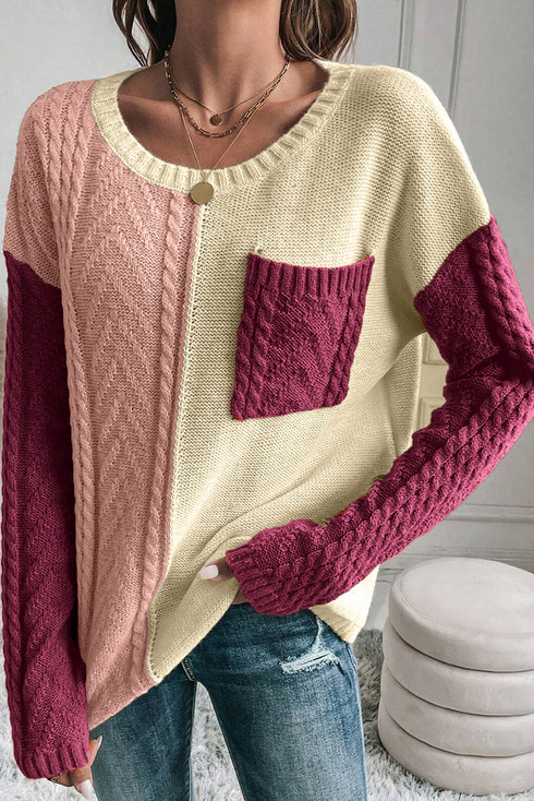 Colorblock Patched Pocket Drop Shoulder Sweater
