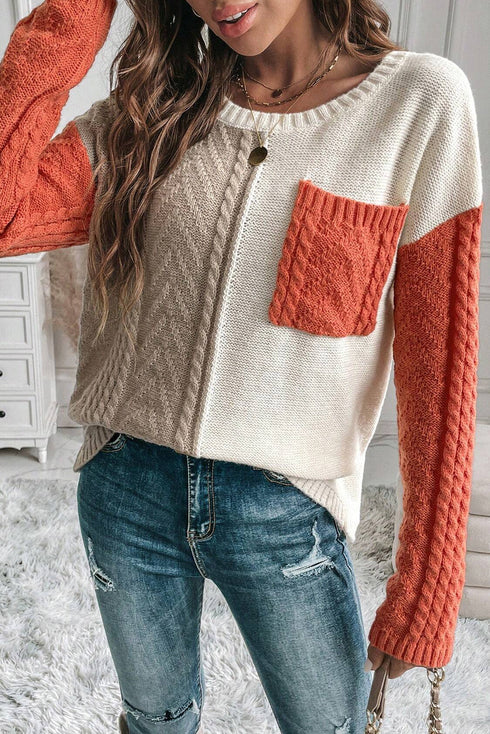 Colorblock Patched Pocket Drop Shoulder Sweater