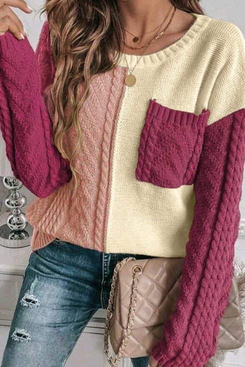 Colorblock Patched Pocket Drop Shoulder Sweater