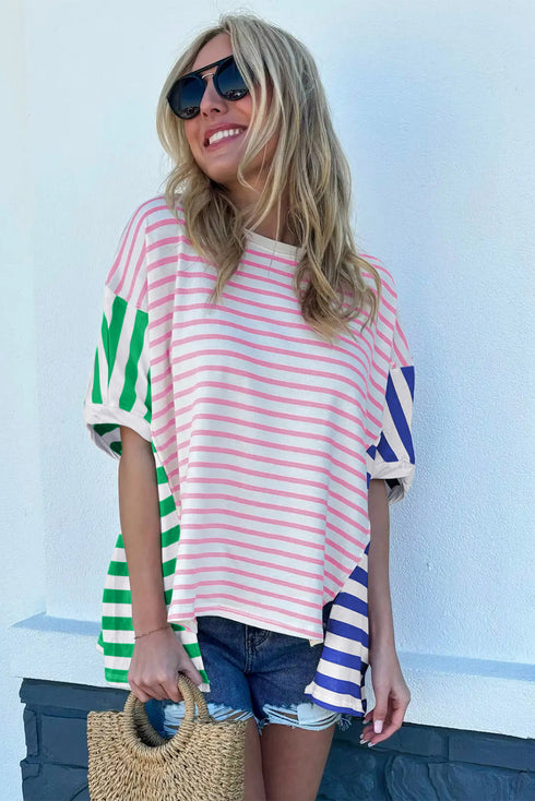 Colorblock Patchwork Baggy T Shirt