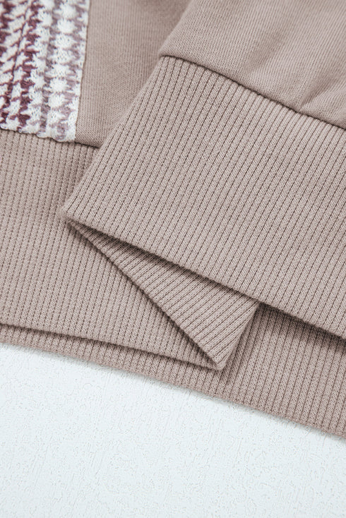 Colorblock Patchwork Knit Sleeve Drop Shoulder Drawstring Hoodie