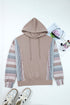 Colorblock Patchwork Knit Sleeve Drop Shoulder Drawstring Hoodie