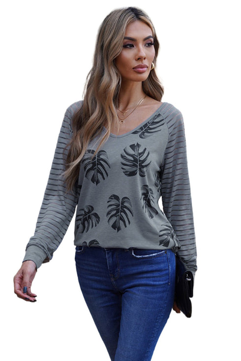 Colorblock Patchwork Mesh Long Sleeve Top