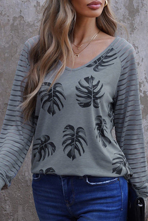 Colorblock Patchwork Mesh Long Sleeve Top