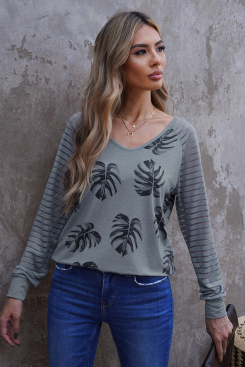 Colorblock Patchwork Mesh Long Sleeve Top