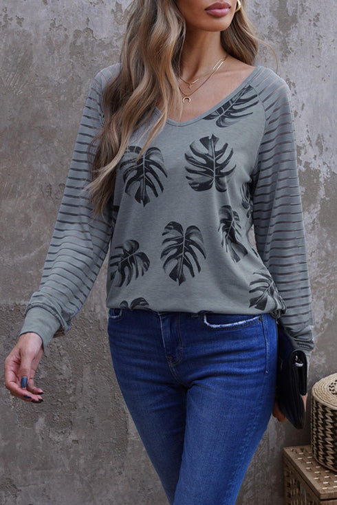 Colorblock Patchwork Mesh Long Sleeve Top