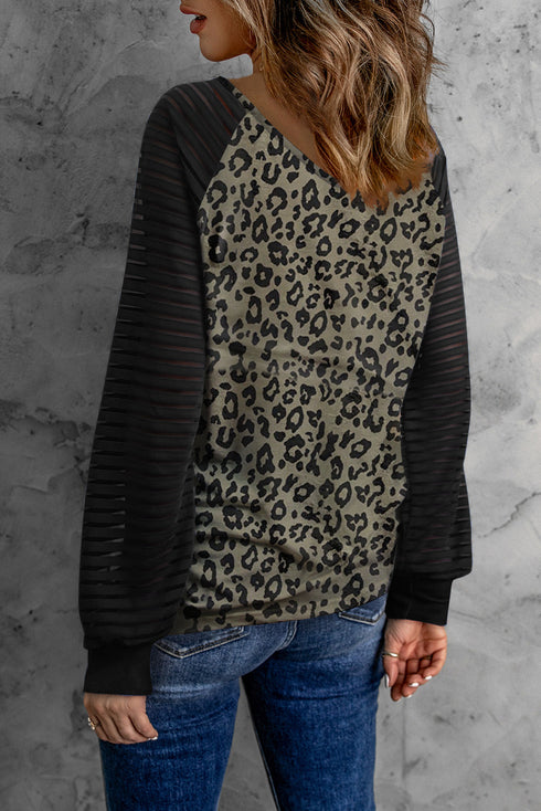 Colorblock Patchwork Mesh Long Sleeve Top