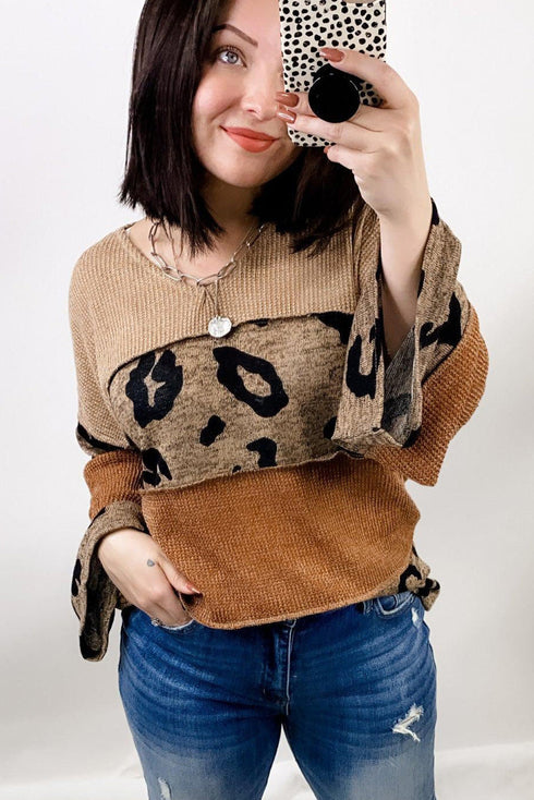 Colorblock Patchwork V-Neck Loose Sleeve Knit Top