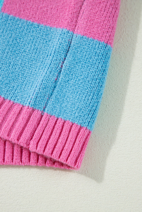 Colorblock Plaid Pattern Ribbed Trim Sweater Tank Top