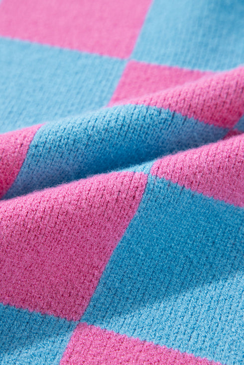 Colorblock Plaid Pattern Ribbed Trim Sweater Tank Top