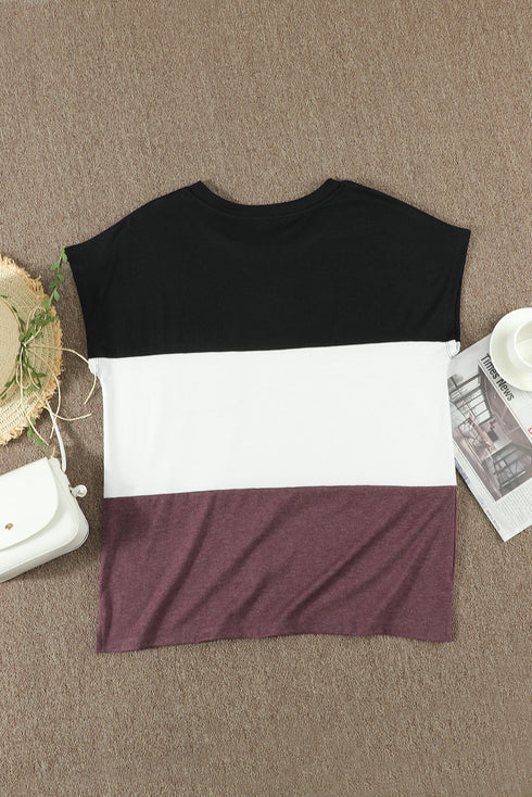 Colorblock Pocketed Cap Sleeve Top