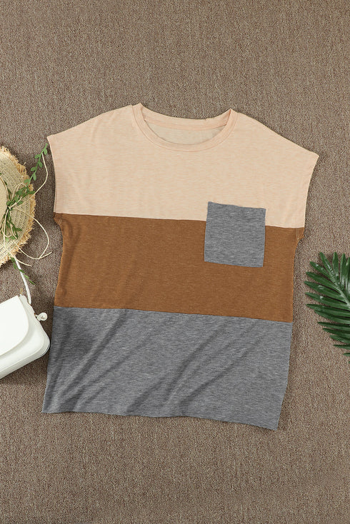 Colorblock Pocketed Cap Sleeve Top