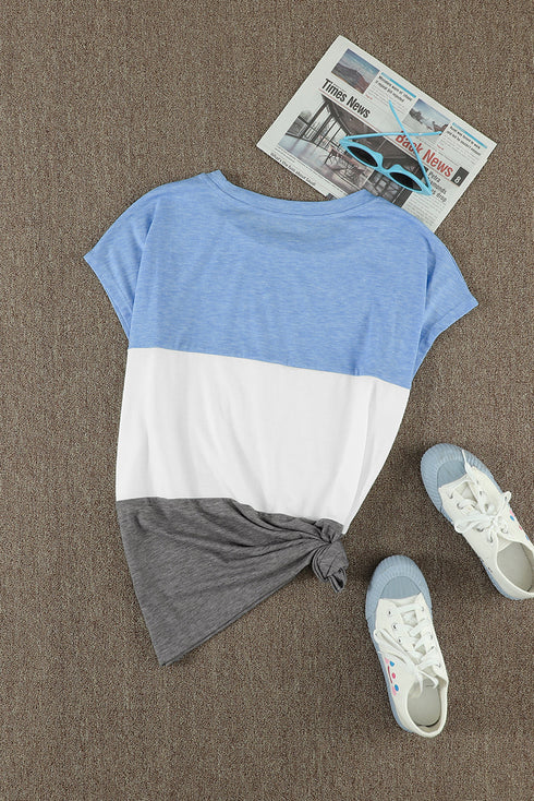 Colorblock Pocketed Cap Sleeve Top