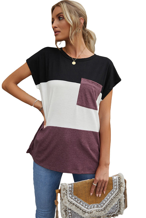 Colorblock Pocketed Cap Sleeve Top