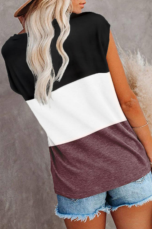 Colorblock Pocketed Cap Sleeve Top