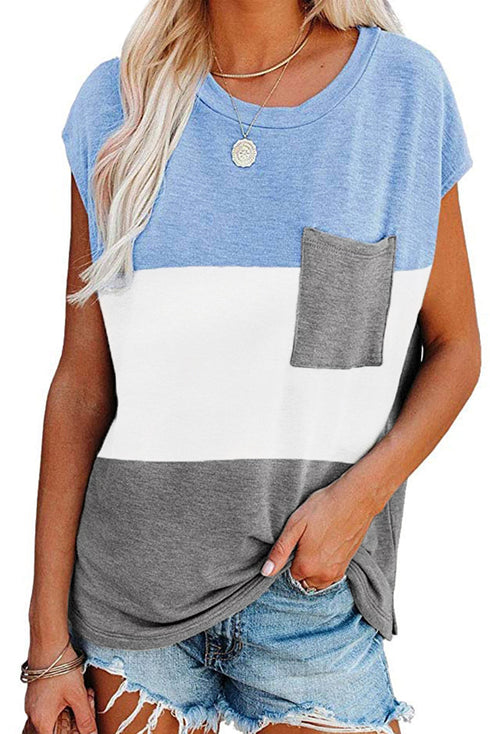 Colorblock Pocketed Cap Sleeve Top