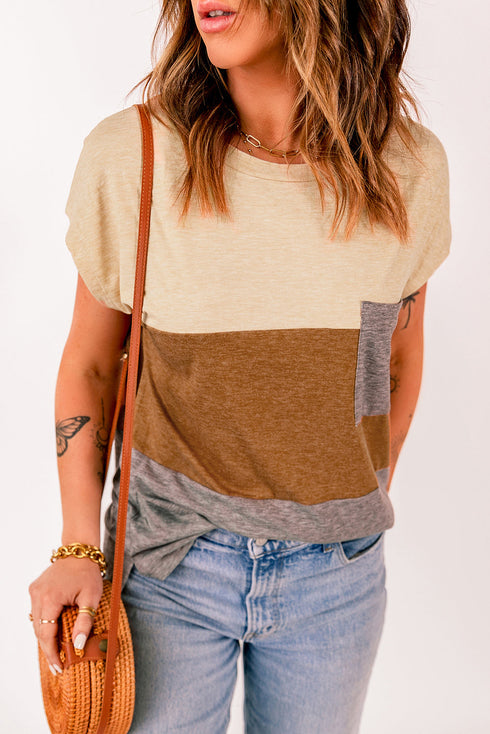 Colorblock Pocketed Cap Sleeve Top