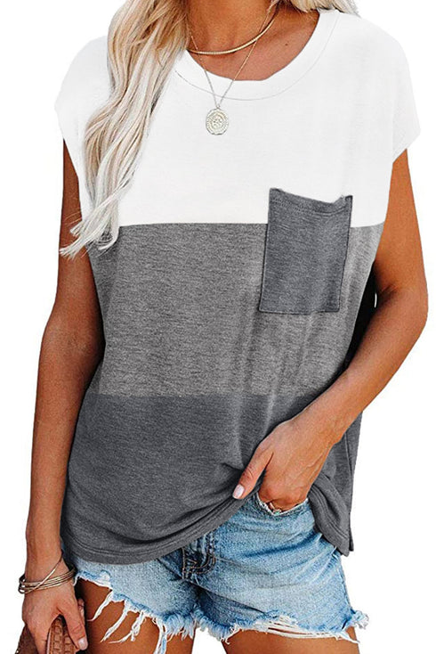 Colorblock Pocketed Cap Sleeve Top