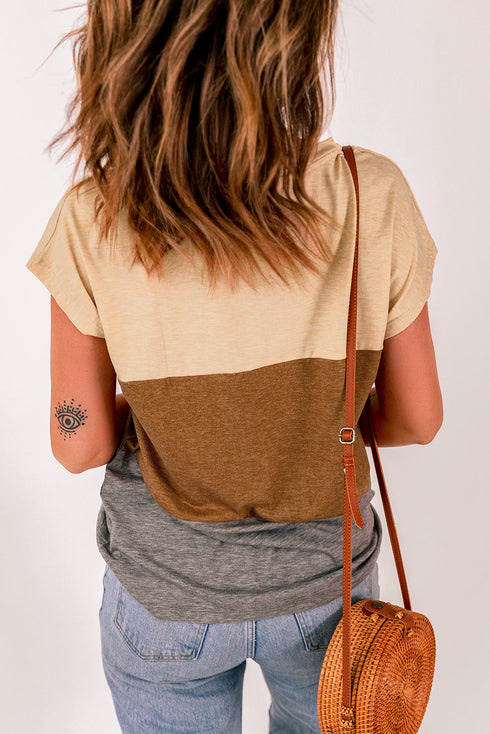 Colorblock Pocketed Cap Sleeve Top