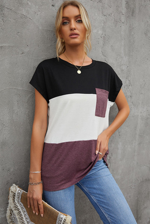 Colorblock Pocketed Cap Sleeve Top