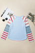 Colorblock Raglan Striped Exposed Seam Round Neck Long Sleeve Top