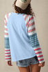Colorblock Raglan Striped Exposed Seam Round Neck Long Sleeve Top