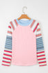 Colorblock Raglan Striped Exposed Seam Round Neck Long Sleeve Top
