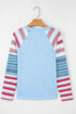 Colorblock Raglan Striped Exposed Seam Round Neck Long Sleeve Top