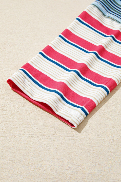 Colorblock Raglan Striped Exposed Seam Round Neck Long Sleeve Top