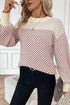 Colorblock Rib Yoke Geometric Jacquard Lantern Sleeve Drop Shoulder Sweater