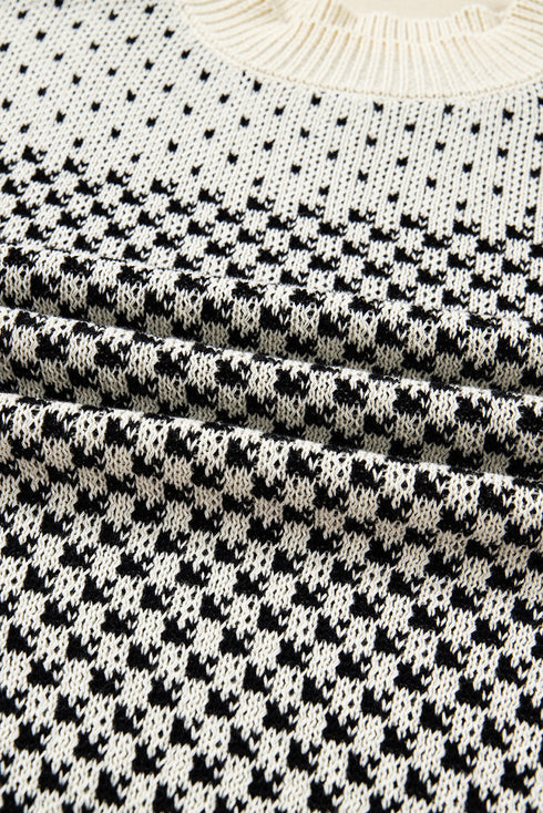 Colorblock Rib Yoke Geometric Jacquard Lantern Sleeve Drop Shoulder Sweater