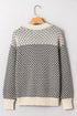 Colorblock Rib Yoke Geometric Jacquard Lantern Sleeve Drop Shoulder Sweater