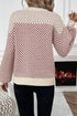 Colorblock Rib Yoke Geometric Jacquard Lantern Sleeve Drop Shoulder Sweater
