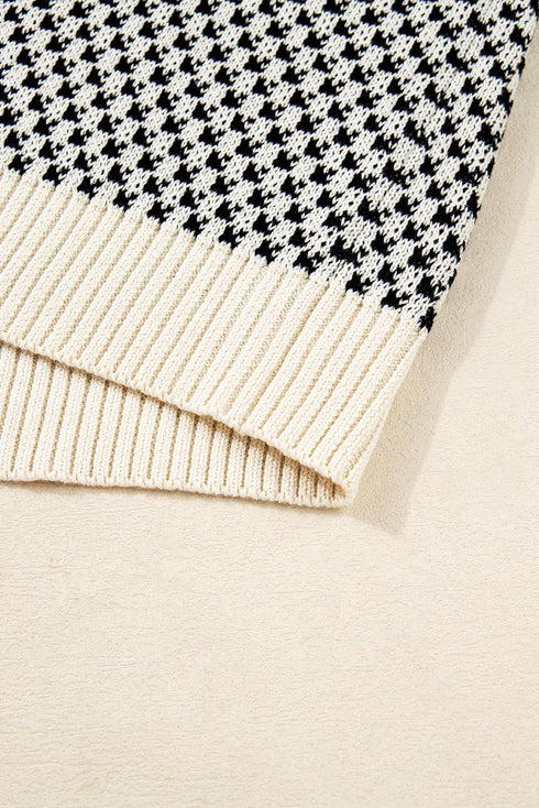 Colorblock Rib Yoke Geometric Jacquard Lantern Sleeve Drop Shoulder Sweater