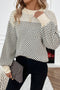 Colorblock Rib Yoke Geometric Jacquard Lantern Sleeve Drop Shoulder Sweater
