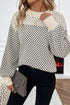 Colorblock Rib Yoke Geometric Jacquard Lantern Sleeve Drop Shoulder Sweater