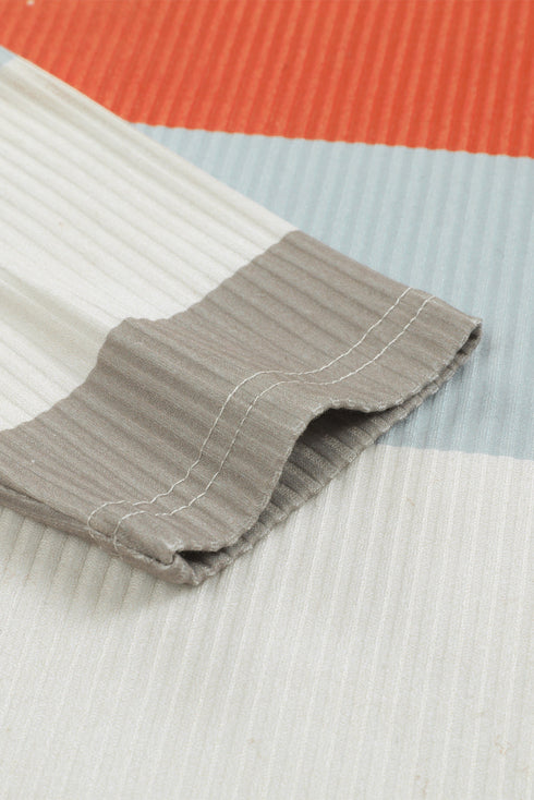 Colorblock Ribbed Knit Top With Pocket