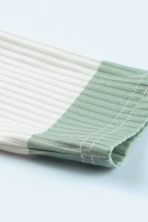 Colorblock Ribbed Knit Top With Pocket