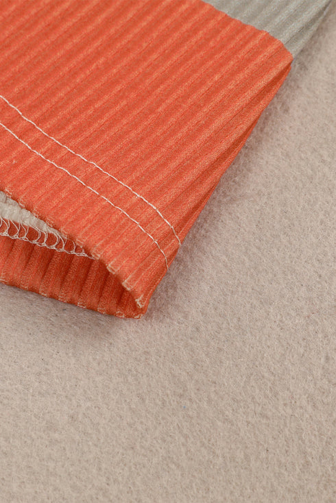 Colorblock Ribbed Knit Top With Pocket