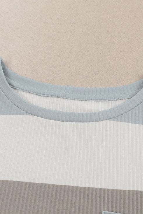 Colorblock Ribbed Knit Top With Pocket